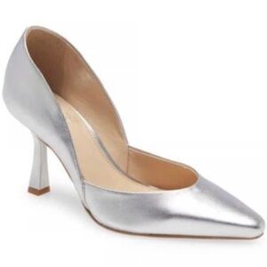 Vince Camuto Karala Leather Pointed-To Heel Slip-On Pump Silver NWOT Size 10